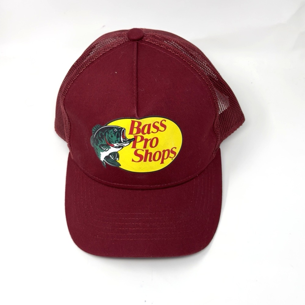 Bass Pro Shops Snapback Mesh‎ Back Trucker Hat Red Gone Fishing Solid Outdoors